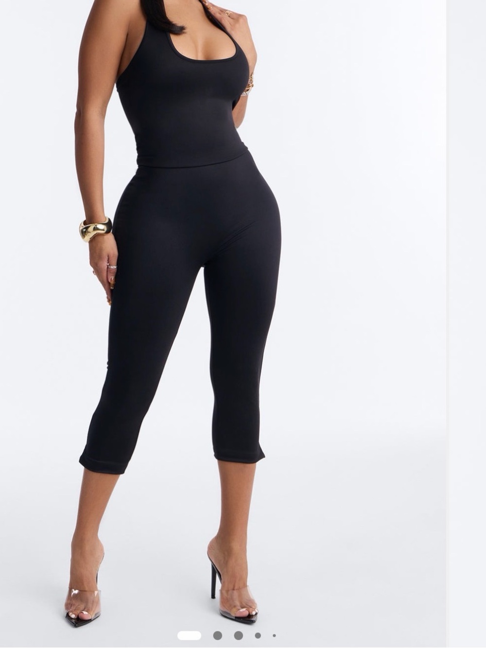 Fashion Nova Halter Black Capri Jumpsuit - Sleek Scoop Neck Size S